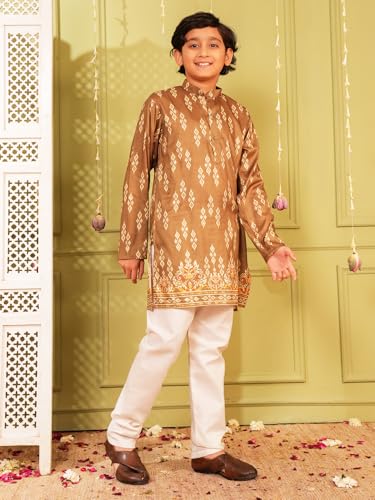 Image of AJ DEZINES Kurta Pajama For Kids Boys | Cotton Printed Chikankari Kurta Pyjama Set For Boys | Traditional & Festive Outfit | Party & Ethnic Wear | Stylish Kids Kurta Set