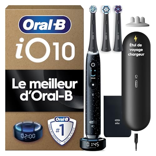Oral-B Brosse A Dents Electrique Intelligente iO 10 Noire, 7 Modes De Brossage Dont Mode Blancheur, Propreté De La Langue, 3 Brossettes De Rechange Oral B, Conseils iO Sense, Etui De Voyage Chargeur