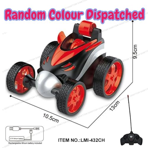 Image of SHAKTISM Remote Control Stunt Car, 1:24 Scale, 360-Degree Rotation, Rechargeable RC Vehicle with High-Speed Performance, Shockproof Tyres, Random Colour, for Kids 3+ Years
