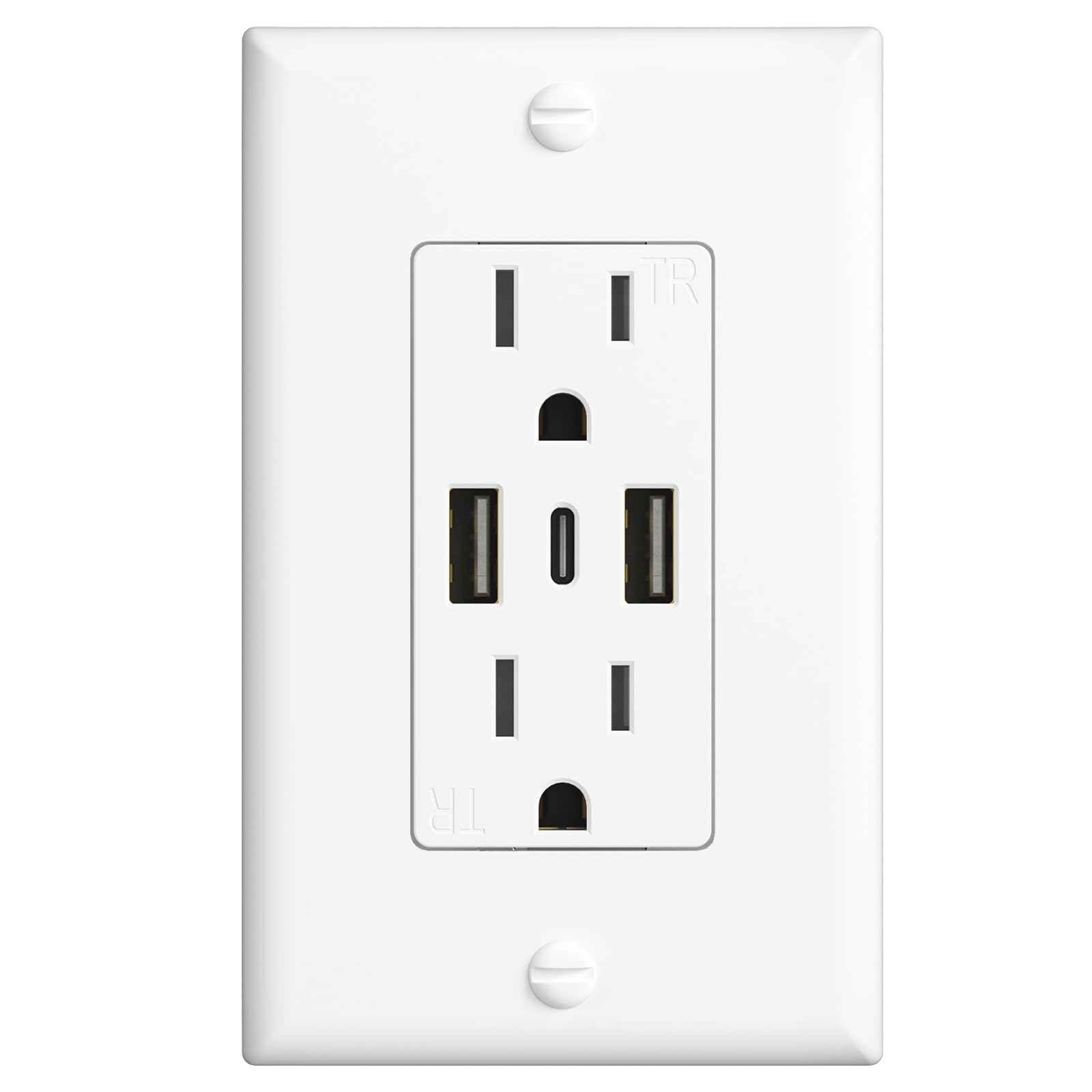 1 Pack USB Outlet, 3-Port Type C 3.6A 18W Wall Outlet, 15 Amp Receptacle, Charging Power Outlet with USB Ports, Compatible with iPhone 16 Series & More