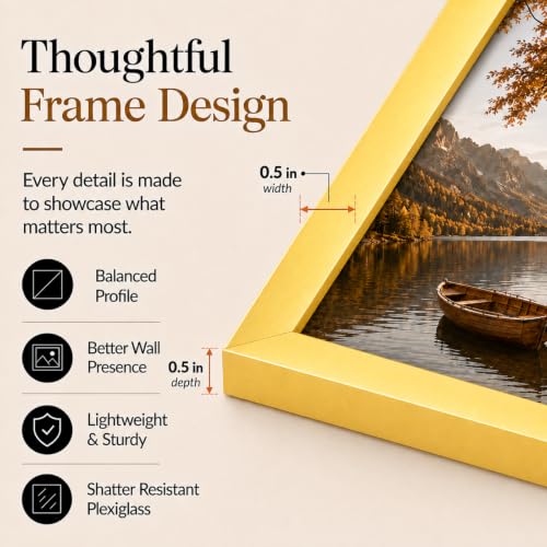 Image of JCJMY 11x14 Picture Frame with 8x10 Mat, Display Photo 8x10 with Mat or 11 x 14 Without Mat, Wall Hanging Large Frame with Shatter Resistant Plexiglass, Gold