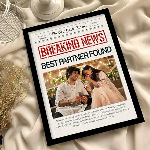 Image of Customized Photo Frame Wall Decor Breaking News Gift For Wife Mother Sister Girlfriend and Friend, Personalized Women's Day and Mothers Day Photo Frame Gift For Home Living room Bedroom 23x32 cm