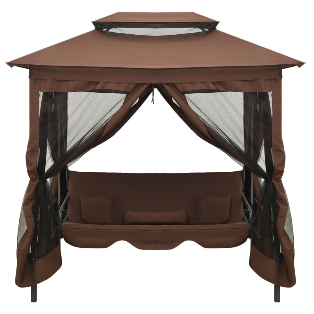Banco Columpio Exterior Dosel Acero 220x160x240 cm Antracita Balancín (Café)