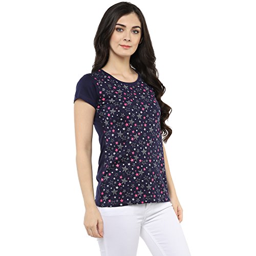 Image of Modeve Women Printed Cotton Blend Half Sleeve Round Neck T-Shirt for Summer