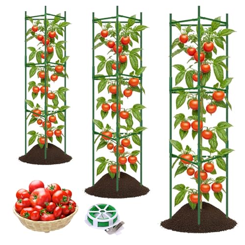 3 Pack Tomato Cages for Garden Support, Up to 48Inch Trellis Asse...