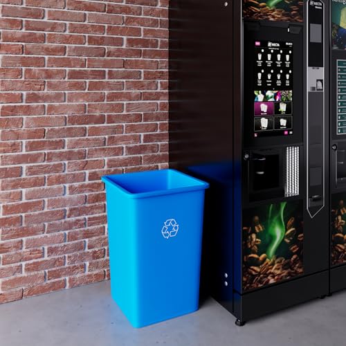 Image of 35 Gallon Blue Square Commercial Trash Garbage Can | Outdoor Office Restaurant School Kitchen