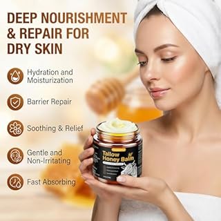 Beef Tallow for Skin,Face,Body - Handmade Whipped Tallow Face Moisturizer& Tallow Balm with 100% Grass-Fed Beef Tallow & Raw Honey,Narural Organic Tallow and honey balm for Men&Women,Unscented,4.23OZ