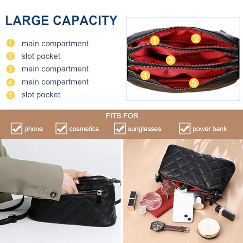 Image of Genuine Leather Crossbody Purses for Women Small Shoulder Handbags Quilted Hobo Bags