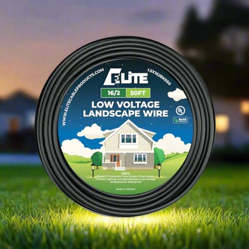 Elite 16/2 Landscape Lighting Wire, Low Voltage, Direct Burial, Outdoor, 50ft, UL Listed, Pure Copper, 16AWG 2 Conductor