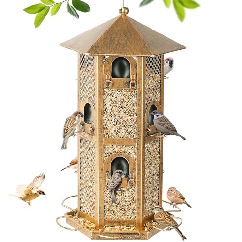 Multi Layer Bird Feeder for Outdoors, Hexagonal Tower Shaped Bird Feeders for Garden Patio Outside Hanging, Metal Wild Finch Feeder for Small Sparrows -4Lbs Capacity