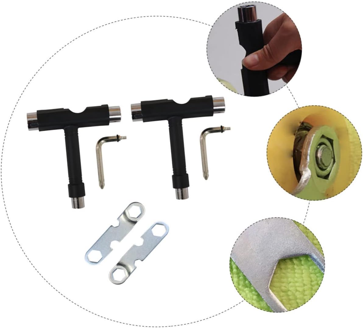 WOONEKY 4 Pcs Portable Skateboard Tool Spanner Durable Shaped Wrench for Skateboards Roller Skates and Boards Compact Design for at Skatepark