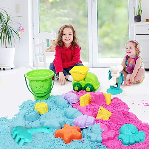 GobiDex Ready Beach Bag,20 Funky Beach Sand Toys Set – Phthalates and BPA Free – Sandbox Toys for Toddlers 36 m+, Green Bucket,Colorful Shovels, Rakes, Watering Can, Molds