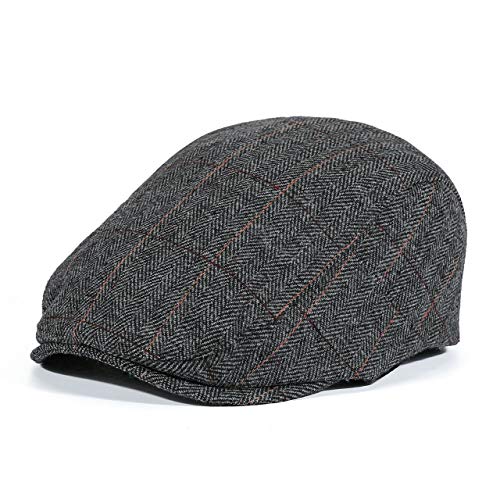 FALETO Men's Classic Herringbone Tweed Wool Blend Flat Ivy Gatsby Newsboy Hat Driving Cabbie Hunting Cap
