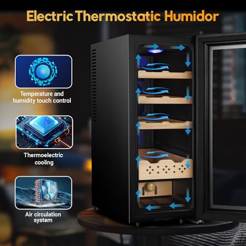 Image of 35L Electric Humidor Cabinet-200~250 Count Large Capacity Electric Humidor| Thermostatic Cooling with Spanish Cedar Wood Shelves, Digital LED Screen & Safety Lock |Gift for Men