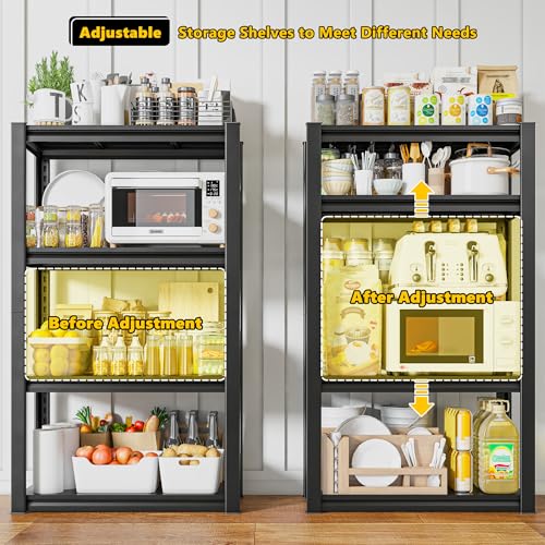 Raybee Storage Shelves Heavy Duty Garage Shelving 4 Tier Adjustable Garage Storage Metal Shelving Storage Rack for Pantry, Kitchen, Closet Garage Shelves, 13.7\" D x 27.6\" W x 57\" H
