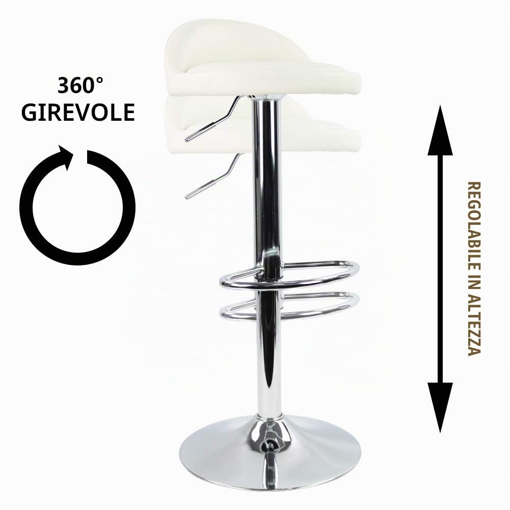 KKTONER Sgabello da bar rotondo in ecopelle con poggiapiedi regolabile in altezza girevole colore bianco