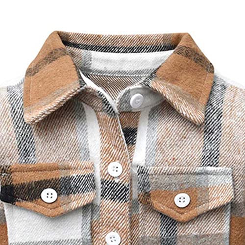 Yesunpxs Kids Toddler Baby Boy Girl Shirt Jacket Plaid Long Sleeve Button Down Shacket Warm Shacket Coat With Pockets #TOP3