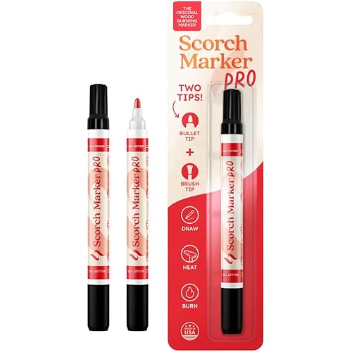Scorch Marker - Wood Burning Marker, 2 in 1 Pyrography Kit for Adults, Woodburning Tool for Crafts, Stencils & Letters, DIY Pen Kit with Brush & Bullet Tips, Engraving Pen for Wood Burning, 3 Pack