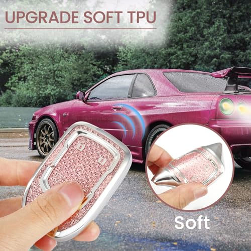 Image of Key Fob Cover for GMC Yukon, Rhinestone Wristlet Case, Pink