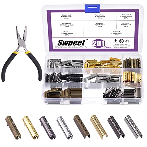 Swpeet 201 st 3/4 tum, 20 mm, 4 färger, metall, aglets skosnören, spetsar med platt näsa, tång, sortimentssats, huvud, aglets ersättningsspetsar, SILVER, Small