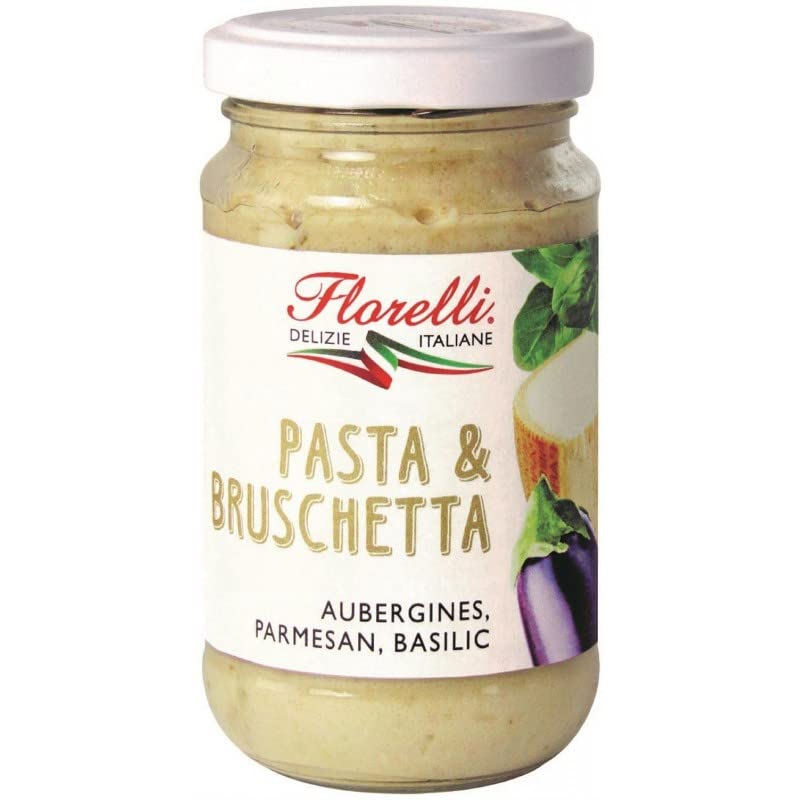 FLORELLI - Pasta Et Bruschetta Aubergine Parmesan Basilic - Saveurs Méditerranéennes en un seul paquet - 190g de délice savoureux pour vos papilles. - Lot De 4 - Vendu Par Lot