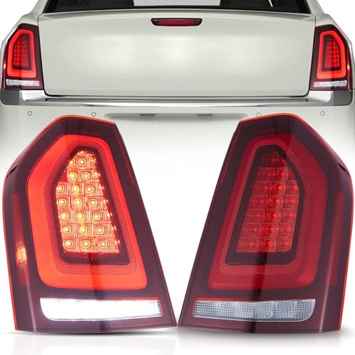 VLAND LED Tail Lights Assembly Fit for 2011-2014 Chrysler 300 Rear Lights with Dynamic Startup Animation DRL Red