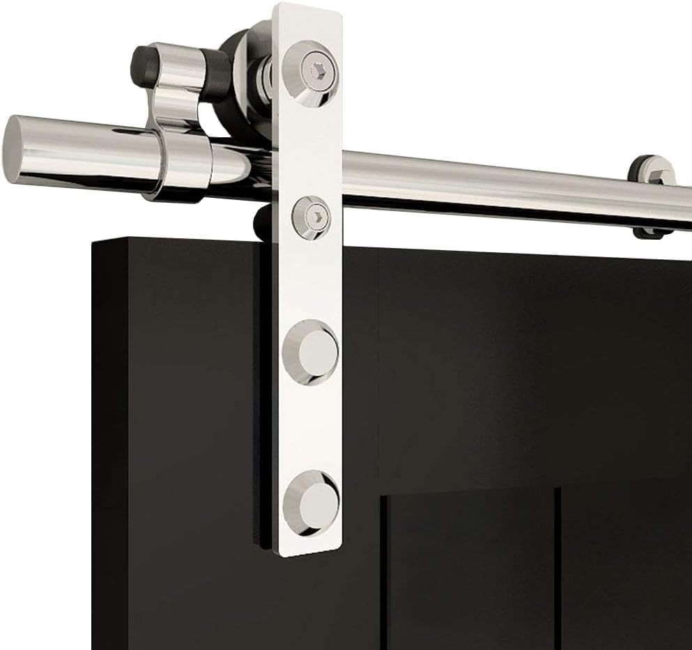 TSMST Kit de herrajes para puerta corrediza de granero de acero inoxidable de 7 pies, montaje superior resistente, se ajusta a un panel de puerta de