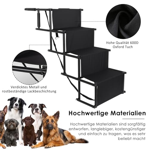 CALIYO Hundetreppe Auto Klappbar bis 75KG für Große Hunde, Höhenverstellbare 4-Stufen-Hundetreppe, Geeignet für Autos, Sofas und Betten, Gelenkschonende, sichere und stabile(Schwarz)