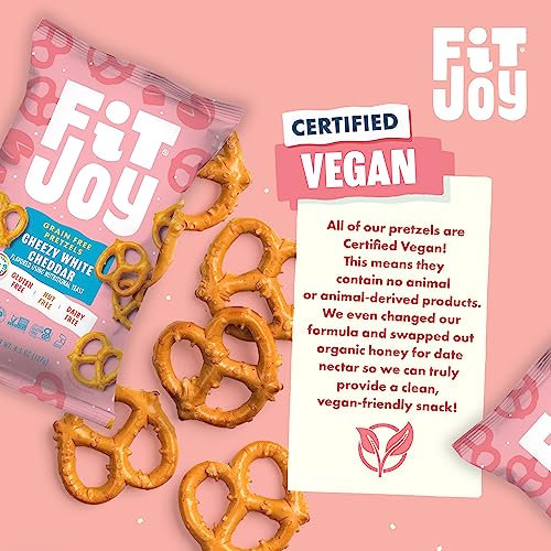 Image of FitJoy White Cheddar Pretzels (Pack of 6, 4.5 Oz) - Dairy, Nut & Gluten Free Snacks - Grain Free Cassava Root & Chickpea Flour Vegan Pretzel Twists - Classic Snack Pretzels for Moms and More