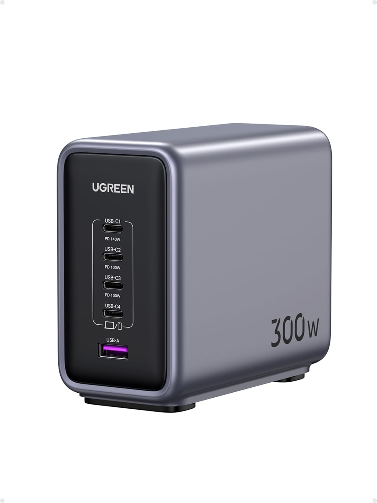 Nexode 300W GaN Charging Station, 5-Port 140W Max Desktop Charger Compatible with MacBook Pro/Air/Neo, Dell XPS, iPhone 17/16/15, Galaxy S26/S25/S24, Pixel 10/9, iPad Air/Pro, Steam Deck