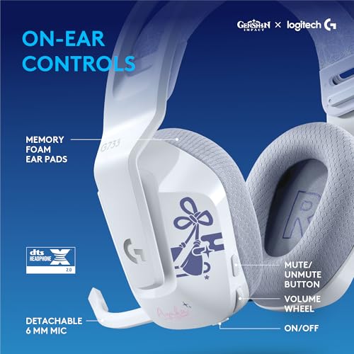 Image of Logitech G733 Lightspeed RGB Wireless Gaming Headset with Suspension Headband, Kamisato Ayaka Special Edition, LIGHTSYNC RGB, Blue Voce mic Technology and PRO-G Audio Drivers