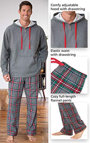 Pajamagram Mens Flannel Pajamas Sets - Warm Hooded Pajamas For Men, Gray, Xl #TOP3