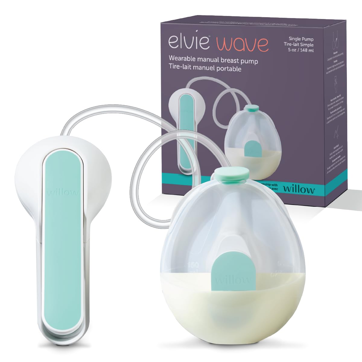 Elvie Wave, tragbare manuelle Milchpumpe – freihändige Handpumpe in der Brille, ergonomischer Griff, 2-Modi-Stimulation und Ausdruck, Spritzschutz, kein Aufladen erforderlich, tragbare Stillutensilien