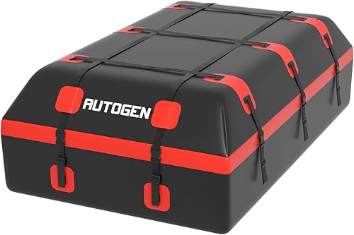 AUTOGEN Bolsa de techo impermeable de 15 pies cúbicos para automóvil, doble cremallera, impermeable, portaequipajes para techo, ajuste universal