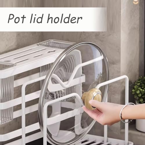 Kitchen Flatware Organizer with Cutting Board & Towel Rack, Space-Saving Utensil Holder for Forks, Spoons, Knives, and Chopsticks - Green Countertop Storage Solution