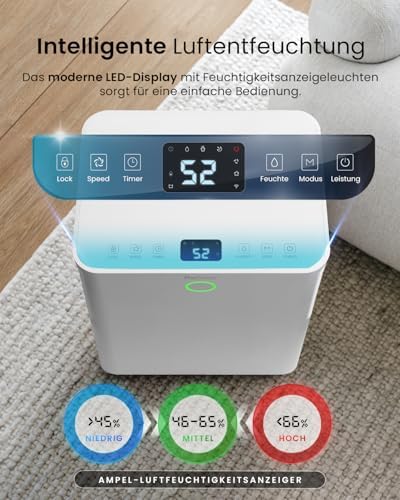 Bild 5 - Pro Breeze OmniDry Luftentfeuchter 12L/24h Entfeuchtungsleistung - Luftentfeuchter elektrisch, Feuchtigkeitssensor, Ablaufschlauch, Digitalanzeige, Schlafmodus, Timer - Gegen Feuchtigkeit, Schimmel