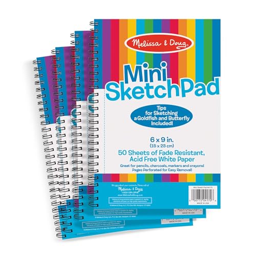Melissa & Doug Mini-Sketch Pad, Spiral-Bound Drawing Paper, 4-Pack Bundle for Coloring, Writing or Painting (6 x 9 inches) 50 Sheets Each, Kids...