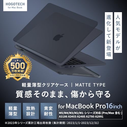 スペースブラック【2024 M4 Pro/Max対応】MacBook Pro 16インチ 対応 マットカバー【質感そのまま、傷を守る】ハードケース M3/M2/M1 カバー クリア マット ハードケース A3186 A3403 A2485 A2780 A2991 HOGOTECH