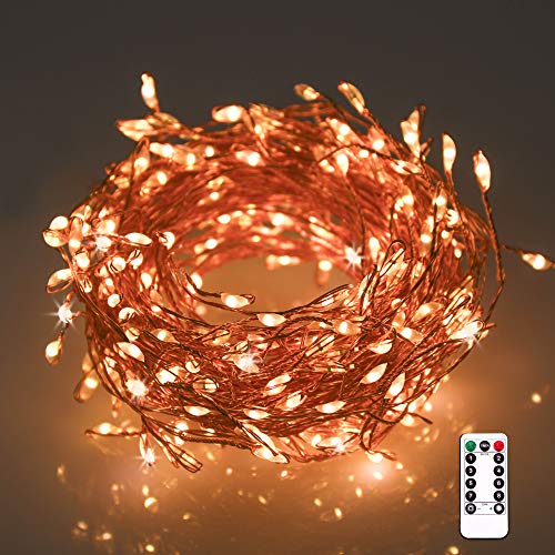 250 LEDs Fairy Lights Cluster String Lights Easter Atmosphere Christmas Lights with USB Powered, 33ft String Copper Wire Lights with Remote Control and Timer Perfect for ,Party,Bedroom?Warm Orange?
