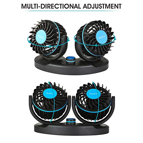 Car Fan 12V, Electric Car Cooling Fan with 360 Degree Adjustable Dual Head That Plugs into Cigarette Lighter/Low Noise Automobile Vehicle Fan for Car Truck Van SUV RV Boat