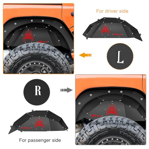 Image of Nilight Rear Inner Fender Liners Steel Wheel Cover Fit for Jeep Wrangler JL JLU 2 /4 Doors 2018 2019 2020 2021 2022 2023 2024 2025 Bolt-on Style Fender Flares Splash Guards