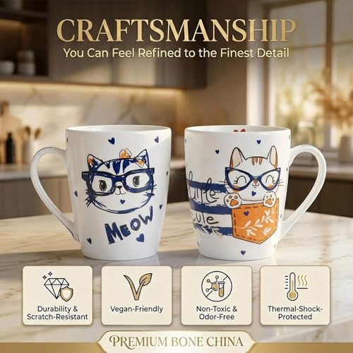 Image of U.P.C.Milk Mug Set of 2 | Ceramic & Bone China Coffee Milk Cups | Designer Printed Tea Coffee Mug Set | Large Capacity Milk Mugs | Microwave Safe Cup Set | Kitchen Drinkware Gift Set (UPC MM-30)
