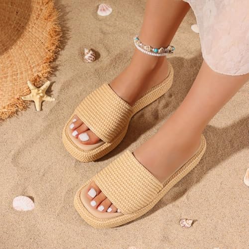 Image of Erocalli Platform Sandals Women Cute Wedge Espadrilles Slip on Summer Beach Raffia Vacation Sandal Comfortable Open Toe Dressy Shoes
