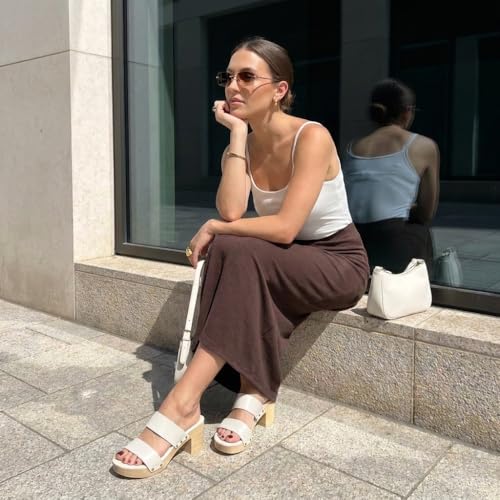 Image of CUSHIONAIRE Sky Platform Sandals for Women, Faux Wood Block Heel Slide with Comfort Foam Footbed and Vegan Leather Straps, Wide Width Available
