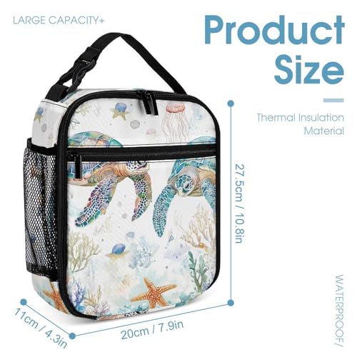 Sea Turtles Jellyfish Starfish Coral Backpack Shoulder Bags Lunch Bag Pencil Case Box 3 Set Daypack Cute4