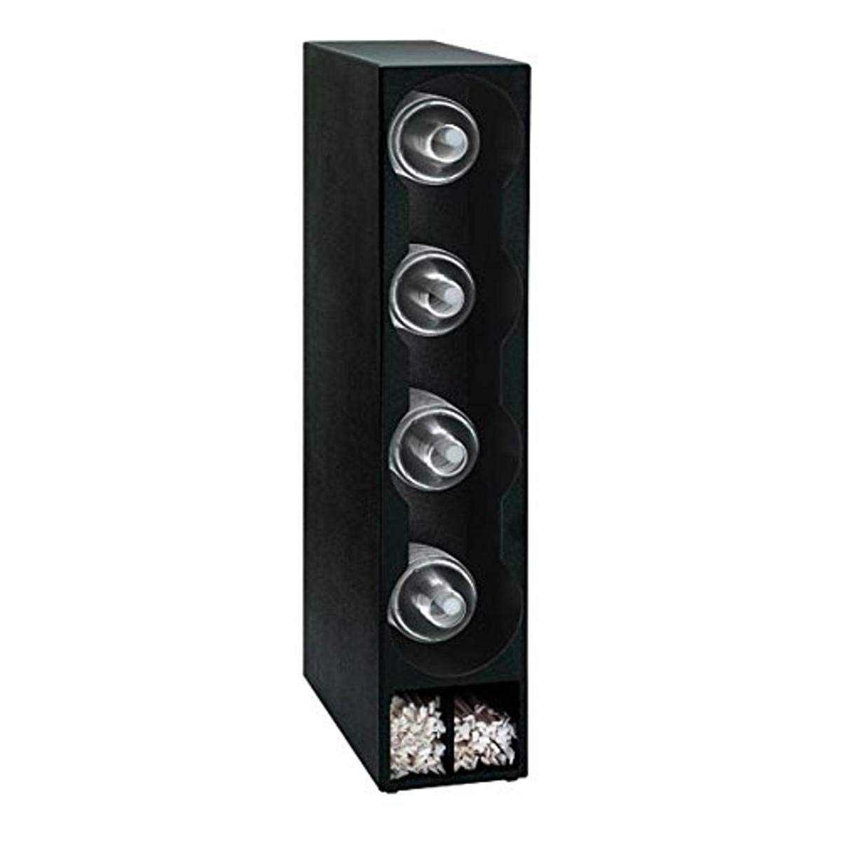 Four Section Countertop Vertical Dome Lid and Straw Organizer by DISPENSE-RITE – Polystyrene, Black, Model TLO-DL-4BT