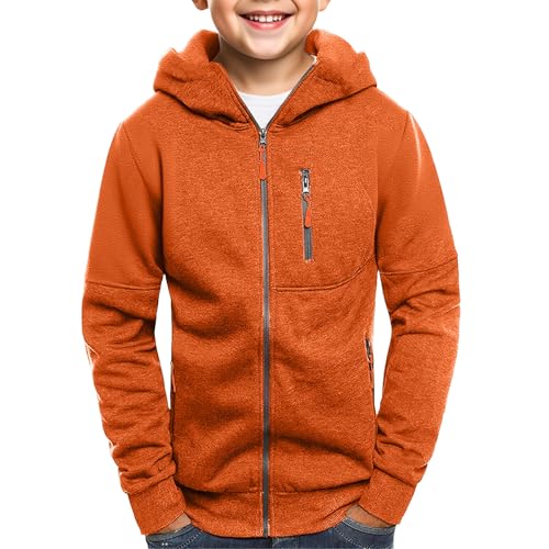 Teen Boys Zip up Hoodies Plain Thick Cargo Hoodie Sweatshirts Youth Kids Fleece Warm Jacket Outwear with Pockets