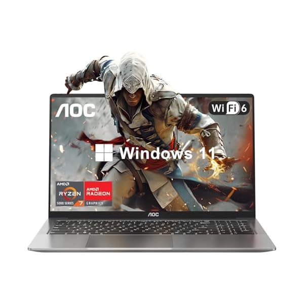 AOC Gaming Laptop with AMD Ryzen 7 5700U Processor(8C/16T, Up to 4.3GHz) 16.1“ FHD Display Laptop Computer with Backlit Keyboard, 16GB RAM 512GB NVMe SSD, WiFi 6, HDMI, USB3.2, Type-C, 53Wh Battery