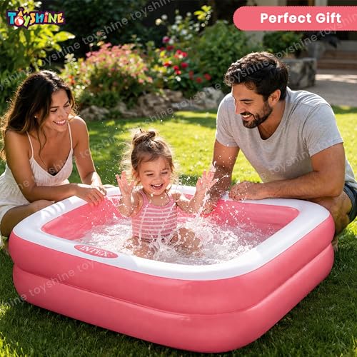 Image of Toyshine Square Inflatable Kids Pool Bath Pool Tub, Summer Water Fun Bathing Tub Toy for Kids - 85x 85x 23 Cms- Pink