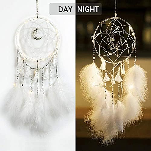 HAOYI Dream catcher, handmade LED dream catcher for bedroom wall decorations, home decoration crafts (Grey)
